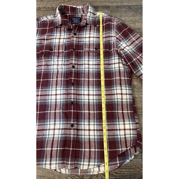 American Eagle Men’s Thick Plaid Flannel Shirt Classic Button Up Burgundy Size S - Picture 3 of 8